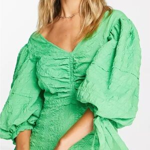 Topshop Textured Seersucker Puff Sleeve Dress